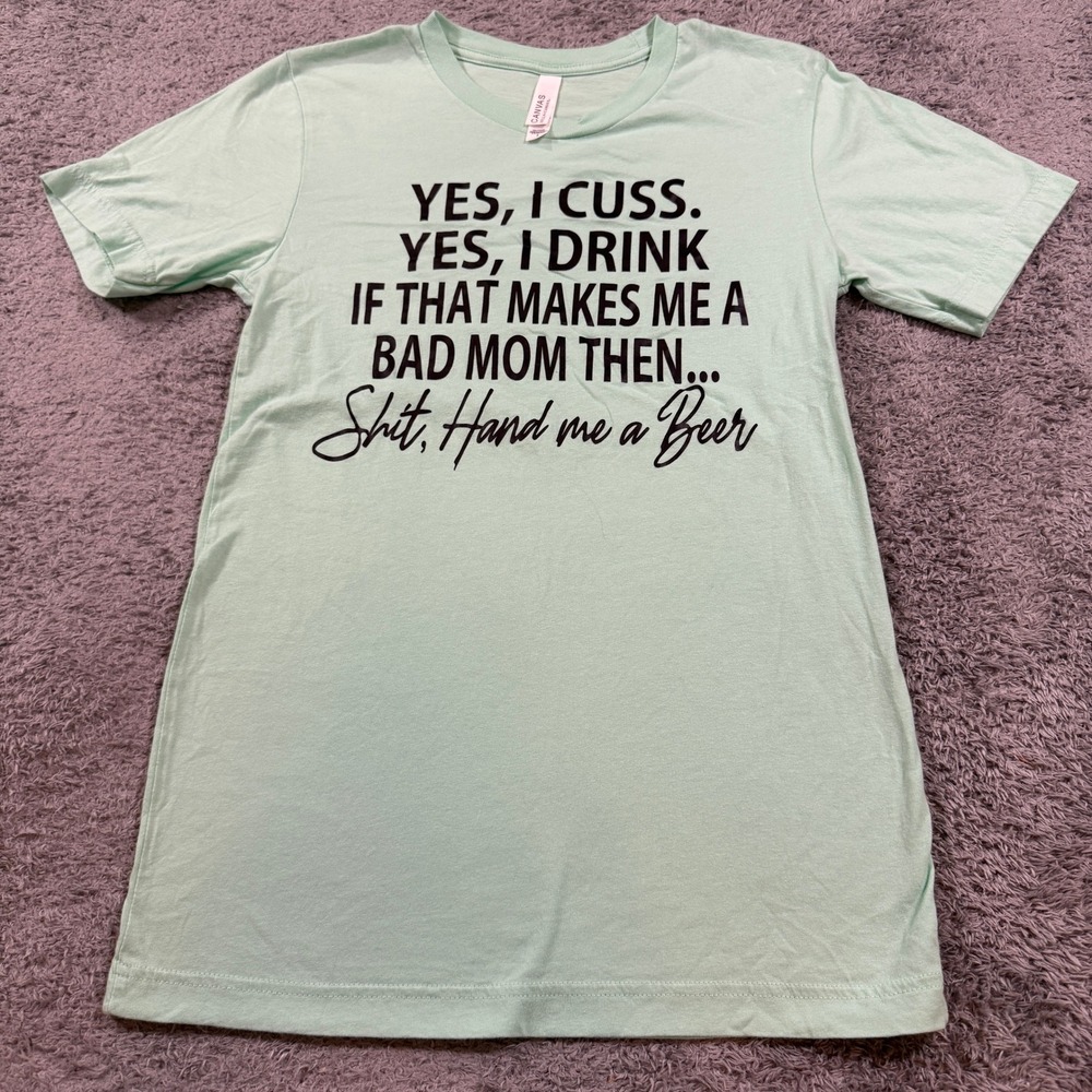 Bella Canvas Womens Small Bad Mom Graphic T Shirt Mint Green Cotton Funny Tee